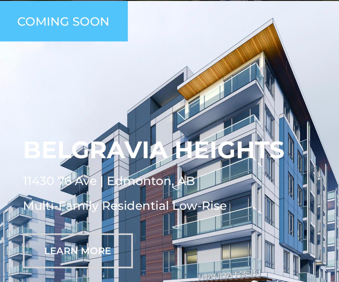 Belgravia Heights low rise residential development Edmonton